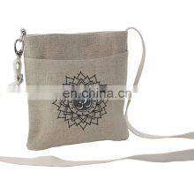 High Quality Bag Natural Color in Cotton Jute Fabric Buddha Inspired Sling Bag Indian Manufacturer thumbnail-4