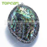 Topearl Jewelry New Design Abalone Shell Pendant Rhinestones Clay Pave Neck Pendant SPD01 thumbnail-3