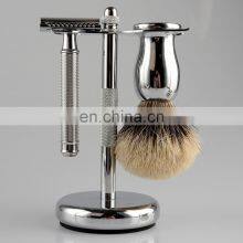 Kinghood Private Label Sliver Color Metal Double Edge Safety Razor Shaving Brush Set thumbnail-1