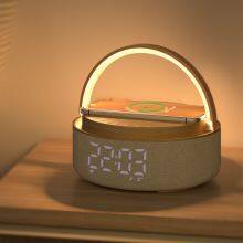 High Quality 15W Fast Wireless Charging Station Portable Bluetooth Speaker Alarm Clock With Table Lamp thumbnail-4