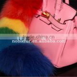 colorful fox fur keychains 100% real fox fur rehinstone tail bag pendants accessory