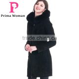 2015 Winter New Design Women Slim Fit Fur Coat With Blue Fox Hat Overcoat