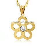 Stainless Steel Gold Tone 316L Fashion Pendant Hollow Out Flower Mini Pendant with white CZ Stone Beautiful Women's Jewelry
