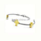High Quality Stainless Steel Cuff Bracelet Blank Cable Cuff Bracelet Twisted Cable Cuff Bracelet With Gold Cross Charms LB8392 thumbnail-1