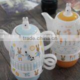 Zakka Creative Cartoon Rabbit Couples Coffee Kettele and Mugs Ceramic Three-piece Tea Set With Stainless Steel Filter thumbnail-4