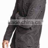 Men's' Scoop Neck Long Sleeve Pullover Plain Knit and Drop Needle Knitted Sweater With Slit Hem thumbnail-1