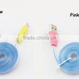 Mix Color Flashing Visible Luminous Smiling Face Micro USB Cable LED Glow Sync Data Charger Cables, Noodle Cables for Samsung thumbnail-5
