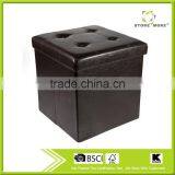 Storage Ottoman Faux Leather Collapsible Foldable Seat Foot Rest Coffee Table, Brown thumbnail-1