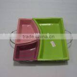 Set of 3 Colorful Custom Ceramic Plate Tray With Metal Stand thumbnail-1