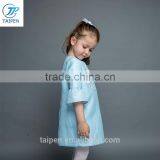 Girls A-line Puff Sleeve Dresss With Flower Pattern Blue Stain Dress Designs For Girl OEM Service thumbnail-3