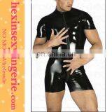 Wholesale hot cheap black leather rubber catsuit men