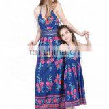 Fashion Design Mommy and me Outfits Blue Floral Printed Mother Daughter Matching Dress thumbnail-2