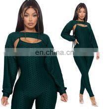 Производитель осуществляет индивидуальную настройку для бренда. Весенне-осенняя женская трикосочетанная джакардная спортивная костюм с длинными рукавами, модная, повседневная, для полных женщин. thumbnail-5