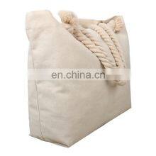 Cotton Bag With Zipper Womens Canvas Rope Handle Shoulder Bag thumbnail-3