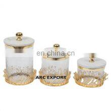 Wholesale Metal Airtight Kitchenware Canisters Gold Branches Luxury Metal & Glass Canisters