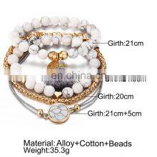 4pcs/Set Bohemian Stone Beads Chains Bracelets Set For Women Metal Heart Round Tassel Charm Bangle Fashion Jewelry thumbnail-3