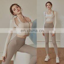 Neck Sling Chest Pad Fake Two-Piece Yoga Clothes Women's Summer Long-Sleeved Vest Skinny Workout Clothes Quick-Drying Top thumbnail-4