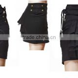 GOTHIC STYLE COTTON SKIRT BLACK COLOR WITH MILITARY STYLE CORD LOOPS