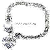 Clear Crystal Covered "FIREMAN'S WIFE" Heart Charm Chain Link Bracelet thumbnail-1