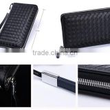 Men's leather wallet long section knit zipper wallet clutch leather bag
