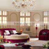 Hotel Bedroom Furniture Fabric Round Bed Glod Leaf Classic Solid Wood Legs DHR01 thumbnail-5
