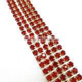 D Shape 3mm Strass Red Rhinestone Cup Chain,Trimming Cup Chain Fuchsia Rhinestones For Shoes Garment Accessories