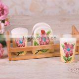 Ceramic Material Salt Pepper Shakers and Napkin Holder With Wooden Base