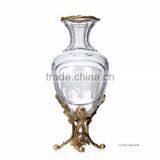 Bronze Casting Leaves Design Crystal Flower Vase, Home Decorative Square Crystal Vase With Gilt Bronz Base thumbnail-4