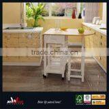 Natural Finish E1 MDF White Foldable Kitchen Trolley With Stools thumbnail-1