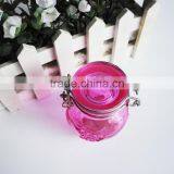 Embossed Glass Condiment Container Kitchen Storage Jars With Metal Clip thumbnail-2