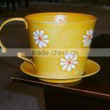 Customizedl Mug ,Yellow Metal Cup and Saucer Pot Container Planter thumbnail-3