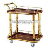 Guangzhou BHL Hotel Articles Roman Pillar Double-deck Golden Hotel Brass Bar Cart Gold Bar Cart Serving Trolley thumbnail-1