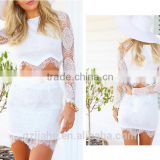 Summer Two Pieces Beach Style White and Black Sheath Bodycon Women Sexy Party Short Mini Lace Dresses