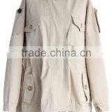 Beige Color Concealed Zip Button Closured Front Women Short Plus Size Coat With Lace thumbnail-4