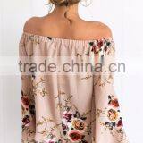 Bell Sleeve Floral Print Woman Tops and Blouses Latest Design off Shoulder Women Tops thumbnail-4