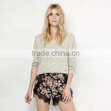 HAODUOYI Women Black Rose Print Lace Contrast Shorts thumbnail-5