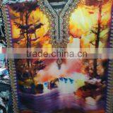 MULTICOLOR DIGITAL Print Silk Embellished Kaftan CAFTAN Tunic Poncho Blouse thumbnail-1