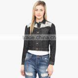 Denim Black Jacket for Women Wit a Little Lace OEM Services thumbnail-1