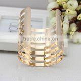 Women Gold Plated Hollow Link Wristlet Bangle With Stripes Design thumbnail-4