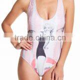 Screen Print One Piece With Liner Custom Swimsuit Scoop Neck Tank Top Straps 80% Nylon 20% Spandex Stretch Women Swimwear thumbnail-4