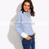 Latest Slash Neck Light Blue Fashion Shirt Pretty Girl thumbnail-2