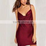 Women's Soft Sexy Silky Cowl Front Cami Style Spaghetti Straps Satin Dress thumbnail-4