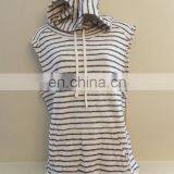 Womens Printed Stripe Sleeveless Funnel Neck Hoodie Top Shirt Natural Navy thumbnail-2
