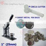 Free Shipping 1" 25mm Badge Button Machine +Circle Cutter+500 Sets Metal Pinback Supplies