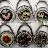Fashion Round Shape Flower Design Crystal Foldable Purse Hook Bag Hanger Handbag Holder Table thumbnail-2