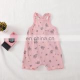 Factory direct sale gallus plain color floral pattern cotton jumpsuit Soft and comfortable Baby Girl Romper