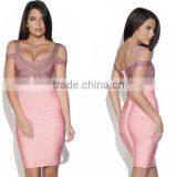 Hot Selling TOP Quality Women Sey Jacquard Pink Rayon Bandage Dress 2015 Ladies Designer Bodycon HL Bandage Dress For Girls Band