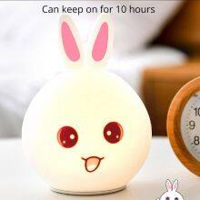 Touch Sensor Colorful Rabbit LED Night Light Remote Control USB Rechargeable Cartoon Silicone Bunny Lamp for Children Kids Baby thumbnail-2
