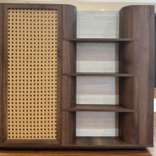 High-end Custom Arc Process Solid Wood Cladding Material - Hangmei Grille Rubber Wood Veneer Food Resin Wall Panel Large Board thumbnail-1