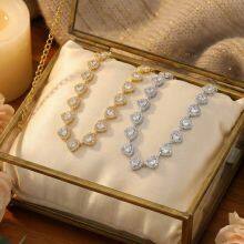 Iced Out Bling 5A Cubic Zirconia Halo CZ Cluster Heart Shaped Tennis Chain For Women Girlfriend Lover Wedding Choker Necklace thumbnail-3